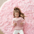 Amdrebio Light Pink Small Cute Round Rug 3Ft for Girls Bedroom, Fluffy Circle Area Rugs for Kids Room Decor Aesthetic, Shag Fuzzy Carpet for Nursery, Preppy Dorm, Classroom, Playroom, Teen, Baby