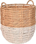 happimess BSK1003E Laurel 19.49" Bohemian Handwoven Abaca Hamper Basket with Handles, Seagrass Container for Decoration in Bedroom, Living Room, Laundry Room, Entryway, Natural, Natural/White