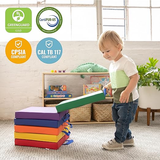 ECR4Kids SoftZone Floor Cushions, Square, Flexible Seating, Assorted, 6-Piece