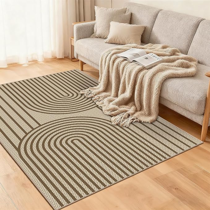 Outdoor Rug Easy Jute Rug 3x5 Entryway Porch Area Rug Indoor Foyer Outdoor Patio Door Mat Washable Non-Slip Low Pile Brown Rainbow Throw Carpet for Living Room Kitchen Bedroom Balcony Floor Mats