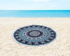 Round Beach Tapestry Turquoise Mandala Throw/Boho Hippie Beach Blanket Roundie/Indian Cotton Bohemian Large Round Table Cloth-Home Decor/Yoga Mat Meditation Picnic Rug (42", Green and Black)