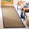 SAFAVIEH Natural Fiber Collection Runner Rug - 2'6" x 8', Natural & Blue, Seagrass, Basketweave Pattern with Border (NF114E)