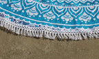Round Beach Tapestry Turquoise Mandala Throw/Boho Hippie Beach Blanket Roundie/Indian Cotton Bohemian Large Round Table Cloth-Home Decor/Yoga Mat Meditation Picnic Rug (42", Blue and White)
