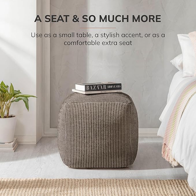 Anji Mountain Pouf Ottoman Foot Rest, Handmade Ottoman Pouf, Comfortable Foot Stool, Decorative Floor Seating for Living Room Decor, Bedroom & Home Décor Accent - Mocha Bisque