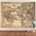 GOAOK Retro Old World Map, Vintage Map Asian Northern European Topography Earth Educational Tapestry for Classroom, Brown Adventure Travel World Map Office Wall Art 40"X30