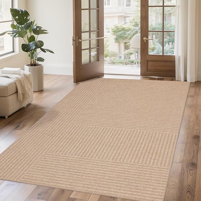 Easy Jute Rug 5x7: Indoor Outdoor Natural Boho Area Rugs for Living Room Patio Washable - Farmhouse Neutral Contemporary Carpet Mat for Entryway Bedroom Kitchen Backyard Sunroom Non Slip