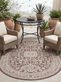 Rugs.com Outdoor Aztec Collection Rug – 5' x 8' Oval Brown Flatweave Rug Perfect for Living Rooms, Large Dining Rooms, Open Floorplans
