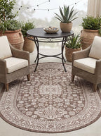 Rugs.com Outdoor Aztec Collection Rug – 5' x 8' Oval Brown Flatweave Rug Perfect for Living Rooms, Large Dining Rooms, Open Floorplans