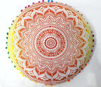 CRAFT KALA 32" Large Round Bohemian Floor Pillow Pouf Cover Mandala Meditation Room Pillow Cover for Adults Boho Seating Poufs Cushion Cover for Kids Playroom Yellow Orange Ombre