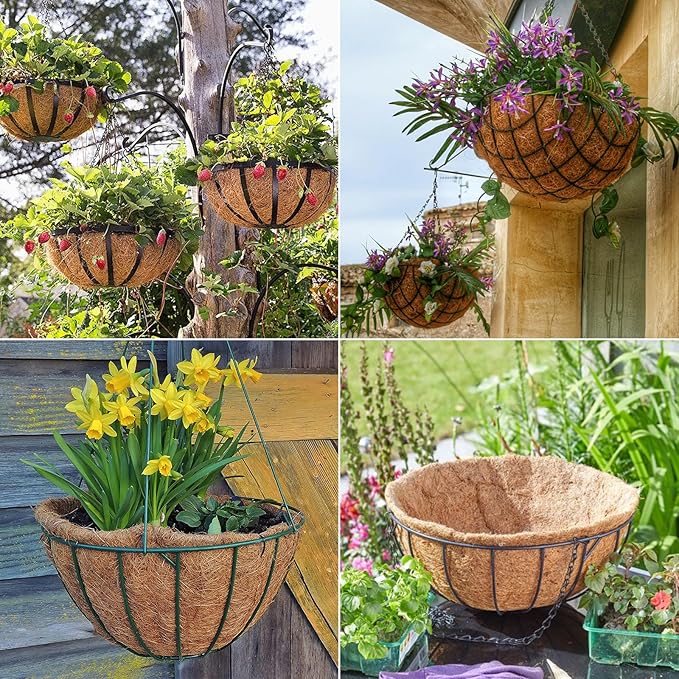 Coco Liners for Planters - 6 Pack 18 Inch Round Hanging Basket Liners, 100% Natural Coconut Fiber Replacement Liners for Hanging Baskets Planters Flowers, Plants, Vegetables (18'' Pack of 6)
