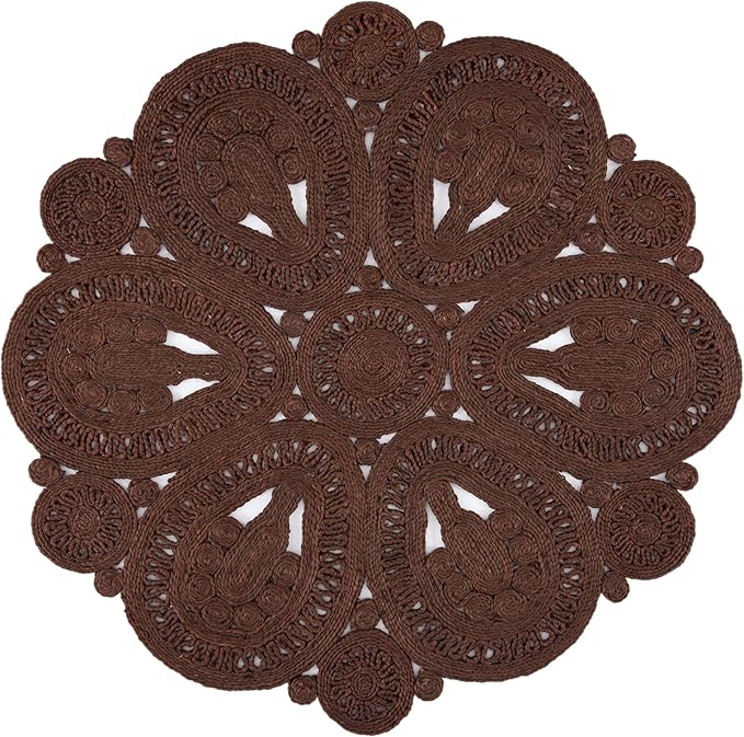 SAFAVIEH Area Rug 4' Round - Natural Fiber Collection - Rust, Handmade Jute, Decorative Boho Floral Design (NF360T)