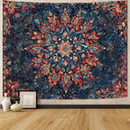 Accnicc Boho Floral Mandala Tapestry for Bedroom Hippie Bohemian Flower Wall Tapestry Aesthetic Large Stained Glass Red Blue Indian Tapestries Wall Hanging for Living Room Dorm Decor 80 x 60 Inch