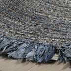 SAFAVIEH Cape Cod Collection Area Rug - 3' Round, Ivory & Denim, Handmade Boho Fringe Jute & Cotton, Ideal for High Traffic Areas in Living Room, Bedroom (CAP206D)