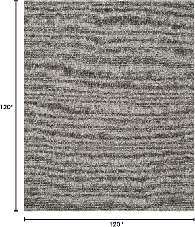 SAFAVIEH Area Rug 10' Square - Natural Fiber Collection - Large - Light Grey, Handmade Jute, Farmhouse Style, Chunky Textured Thick Pile (NF447G)