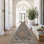 Washable Runner Rug 2.6x14 Runners for Hallways, Ultra-Thin Carpet Runners for Entryway Anti Slip Backing Runner Rugs for Kitchen Laundry Room Indoor Hallway (Grey/Brown/Tan)