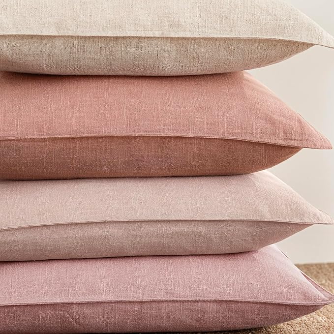Foindtower Pack of 2, Decorative Linen Soild Throw Pillow Covers Soft Accent Cushion Euro Case Boho Farmhouse Pillowcase for Chair Couch Sofa Bedroom Living Room Home Decor 24 x 24 Inch Rose Pink