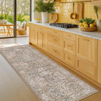 Moss Green 2'6" x 8' Runners for Hallways Non Slip, Extra Long Floor Runner for Kitchen, Entryway Indoor, Washable Rubber Backing Stain Resistant - Vintage Taupe Brown Floral Décor
