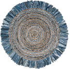 SAFAVIEH Cape Cod Collection Area Rug - 10' Round, Ivory & Denim, Handmade Boho Fringe Jute & Cotton, Ideal for High Traffic Areas in Living Room, Bedroom (CAP206D)
