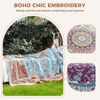 Boho Throw Blanket for Bed Cotton Spring Blankets for Bedroom Living Room Twin All Season Lightweight Floral Embroidery Quilt for Couch Sofa Chair 60"x80" Home Decor