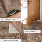 Brown Washable Long Runners for Hallways, 2x10 Wide Kitchen Runner Rug, Entryway Indoor Rug, Non Slip Rubber Backing Boho Vintage Dark Floor Decor