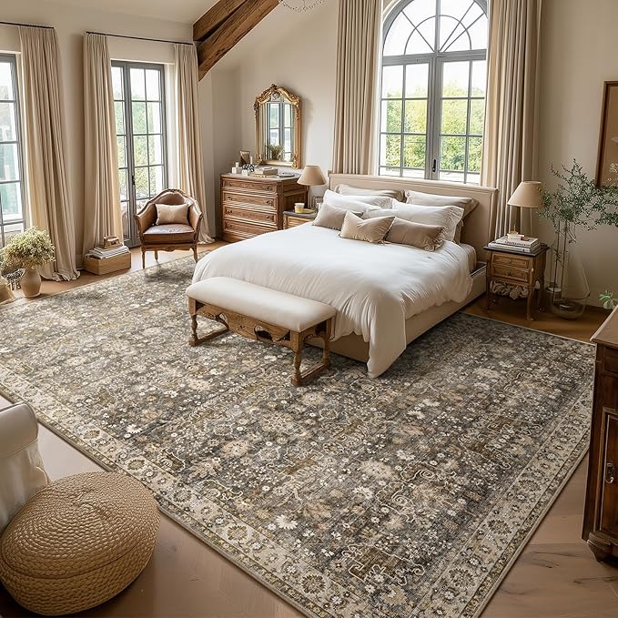 Washable Rugs for Living Room: 10x14 Area Rugs for Bedroom Ultral Soft Non-Slip Stain Resistant Vintage Boho Large Carpet for High-Traffic Dining Room - Farmhouse Decor