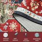 YJ.GWL Area Rugs for Living Room 5x7 Machine Washable Rugs, Non Slip Floral Vintage Rug Indoor Carpet, Stain Resistant Large Rug for Bedroom Dining Room, Red Green