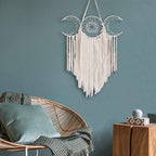 ANROYE White Triple Moon Goddess Macrame Wall Hanging, Boho Crescent Dream Catcher, Bohemian Dreamcatcher for Women Bedroom, Woven Tapestry-Witchcraft Gift, Pagan Decor for Adults Decoration