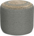 SIMPLIHOME Serena Contemporary Round Braided Pouf in Dove Grey Cotton for the Living Room, Bedroom and Kids Room