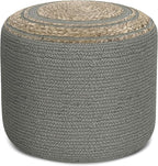 SIMPLIHOME Serena Contemporary Round Braided Pouf in Dove Grey Cotton for the Living Room, Bedroom and Kids Room