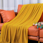 NTBAY Acrylic Knitted Throw Blanket, Lightweight and Soft Cozy Decorative Woven Blanket with Tassels for Travel, Couch, Bed, Sofa, 51x67 Inches, Mustard Yellow Striped