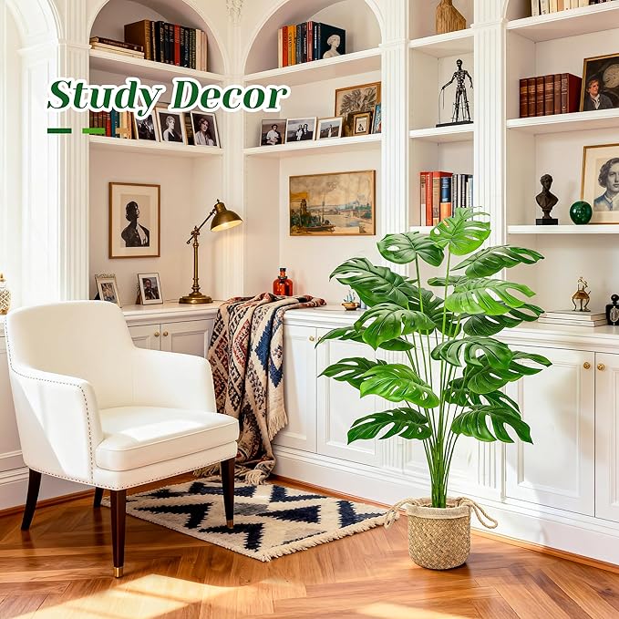 Der Rose 44" Tall Fake Plants with Straight-Woven Basket Large Artificial Monstera Plants Indoor, Easy Assembly Faux Tree for Living Room Bedroom Home Apartment Outdoor Decor