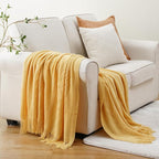 BATTILO HOME Mustard Throw Blanket with Fringe Geometric Bed Yellow Throws Summer Breathable Decorative Large Throw for Couch Sofa Indoor Outdoor (Yellow, 50"x60")