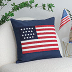 Jonhier 4th of July Throw Pillow Cover, Independence Day Patriotic Throw Pillow Case Tufted American Flag Pattern, Textured Cushion Cases Memorial Day Flag Day Decor for Sofa Bed (Blue, 18” x 18”)