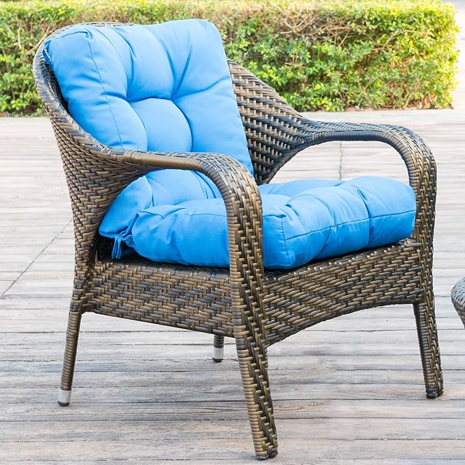 QILLOWAY Outdoor Seat/Back Chair Cushion Tufted Pillow, Spring/Summer Seasonal Replacement Cushions - Set of 2 (Marine Blue)