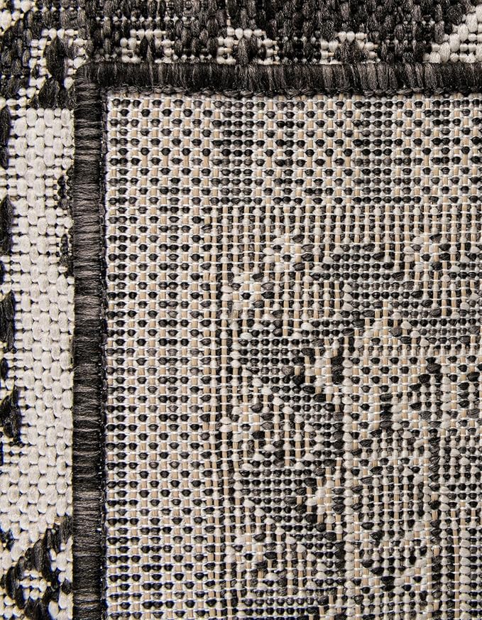 Rugs.com Outdoor Aztec Collection Rug – 13 Ft Square Charcoal Gray Flatweave-Pile Rug Perfect for Living Rooms, Kitchens, Entryways