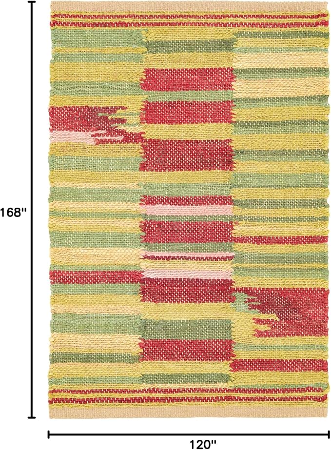 Dash and Albert Time Out Handwoven Jute Rug, 10 X 14 Feet, Green/Red Geometric Pattern - Premium Luxury Hotel Quality Soft Breathable Hypoallergenic Machine Washable Easy Care All Season