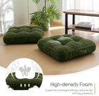 HIGOGOGO Floor Pillow Cushion for Adults, Meditation Cushion Pillow, Large Square Floor Sitting, Tufted Corduroy Cover, for Tatami Living Room or Yoga, 22x22 Inch, 2Pack, Dark Green