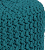 COTTON CRAFT Braided Round Pouf - Hand Knitted Cotton Cord Cable Dori Cylindrical Ottoman - Foot Stool - Floor Pouf - Footrest - Accent Seat - Living Room Bedroom Dorm Décor - 15 Round x 16 H - Teal