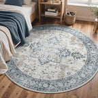 GENIMO 6FT Round Area Rugs for Living Room, Circle Rugs Machine Washable Low Pile, Chenille Non Slip Vintage Rug for Bedroom, Dining Room, Home Office, Blue