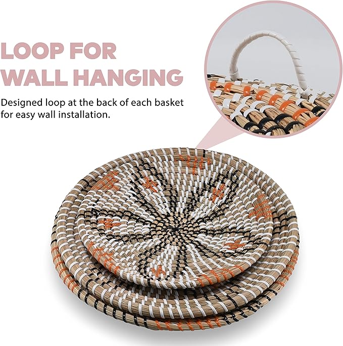Clinton Calicep & Nicolea Woven Wall Basket Decor Set of 3 - Modern Boho Rustic Wicker Hanging Wall Baskets - Natural Decorative Storage for Bedroom, Kitchen, Living Room & Dining Room