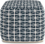 SIMPLIHOME Noreen Boho Square Pouf in Dark Blue and White Handloom Woven Pattern for the Living Room, Bedroom and Kids Room