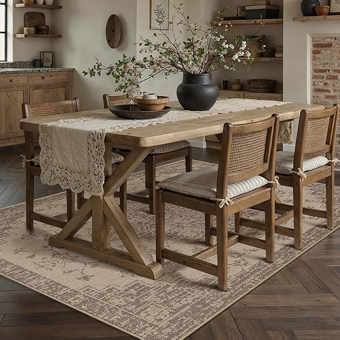 3x5 Easy Jute Outdoor Patio Rug Washable Brown Floral Entrance Area Rug for Living Room Lightweight Non Slip No Sheding Doormat Entryway Farmhouse Bedroom Backyard Kitchen Deck