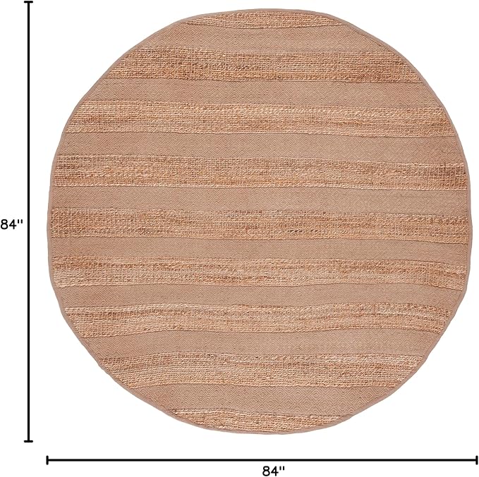 SAFAVIEH Natural Fiber Collection Area Rug - 7' Round, Taupe & Natural, Handmade Boho Farmhouse Rustic Jute & Cotton Jute, Ideal for High Traffic Areas in Living Room, Bedroom (NFB653E)