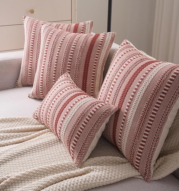 Boho Fall Throw Pillow Covers 18x18 Inch Set of 2, Farmhouse Decorative Couch Pillow Cases, Rust Accent Pillows of Bed, Sofa Bedroom Living Room Home Decor Cushion Cover