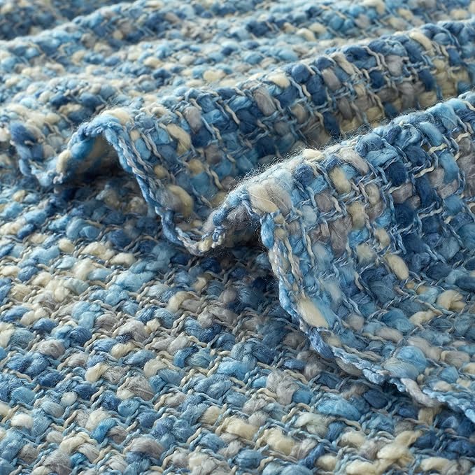 Multi-Color Light Blue Cable Woven Throw Blanket for Couch,50"X60" Boho Style Textured Blankets for Home Decor,Super Soft Warm Cozy Chunky Blanket with Decorative Tassels for Bed