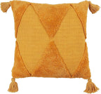 SARO LIFESTYLE Allman Collection Tufted Diamond Tassel Throw Pillow with Down Filling, 18", Mustard