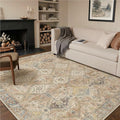 GENIMO 9x12 Area Rugs for Living Room, Machine Washable Non Slip Vintage Rugs, Low Pile Lightweight Print Rug for Bedroom, Dining Room, Home Office, Warm Brown