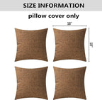 Home Brilliant Brown Pillow Covers Set of 4 Spring Decor Burlap Lined Linen Square Throw Pillowcase Cushion Covers for Bench, 4 Pack, 18x18(45cm), Brown
