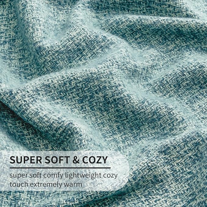 BOURINA Faux Cashmere Fringe Throw Blanket Decorative Lightweight Throw Soft Cozy for Bed or Sofa Outdoor Blanket, 50x70 Inches Teal