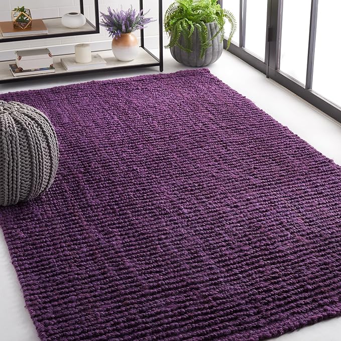SAFAVIEH Area Rug 4x6 - Natural Fiber Collection - Purple, Handmade Jute, Farmhouse Style, Chunky Textured Thick Pile (NF447B)